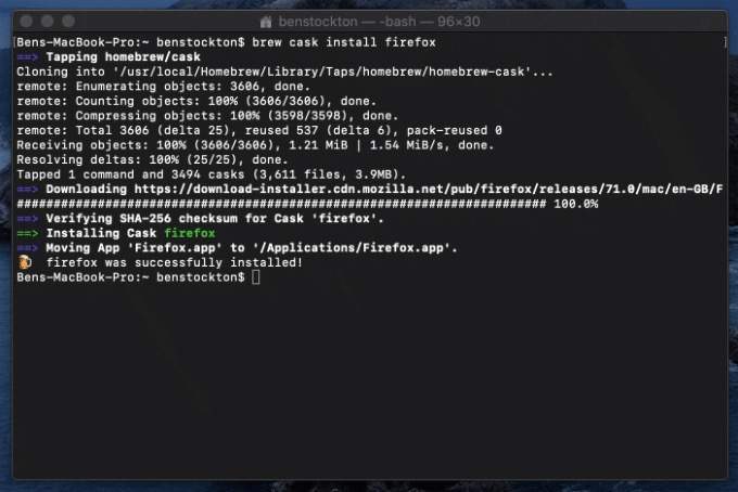 brew cask install firefox command in Terminal