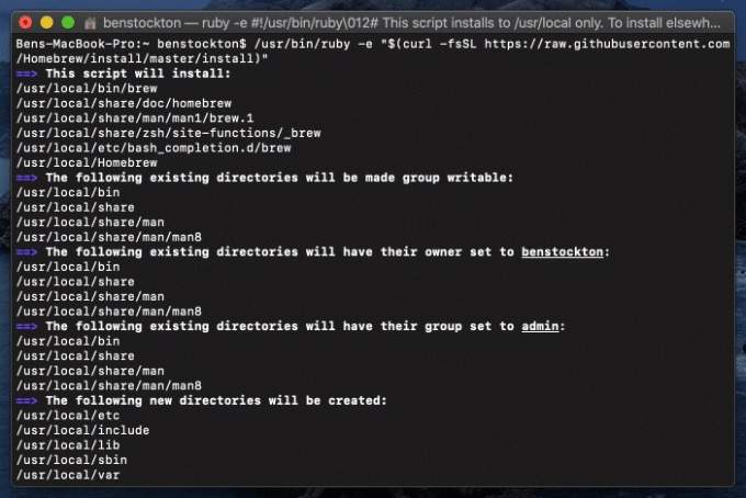 Homebrew install in Terminal window
