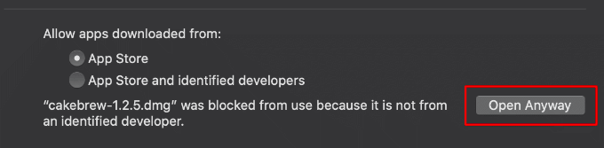Open Anyway button in Security & Privacy