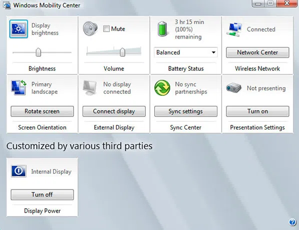 Windows Mobility Center