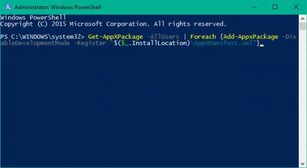 Re-registering the Taskbar using Windows Powershell